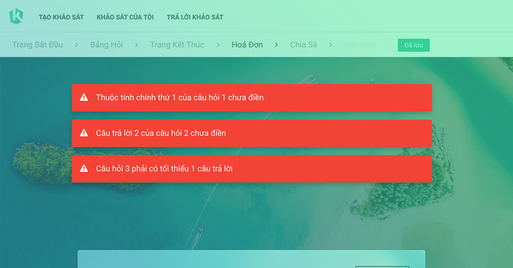 Giải thích các thông báo lỗi khi tạo khảo sát trên khaosat.me lỗi thường gặp khi tạo khảo sát