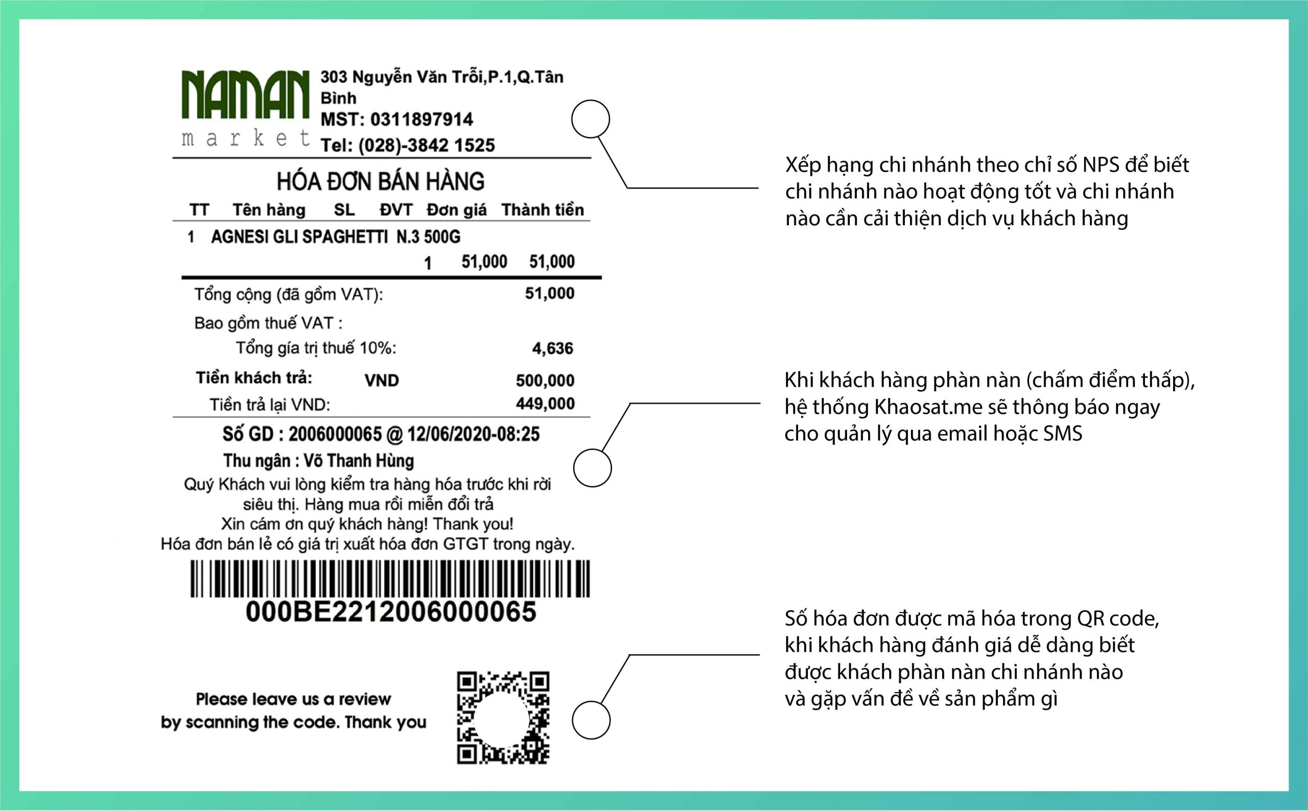 Hướng dẫn tích hợp QR code khảo sát khách hàng lên hóa đơn thanh toán