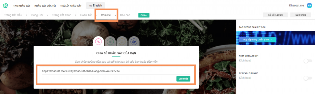 lấy link bài khảo sát